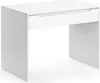 A white desk with a single drawer is shown against a white background.