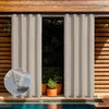 Outdoor curtains hanging on a wooden deck next to a swimming pool. Voir les images du produit