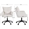 Two views of a white corduroy office chair with dimensions indicated by measurement lines and text. Náhľad obrázku produktu