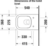 Top-down view of a toilet bowl with dimensions indicated by lines and numbers. Podgląd zdjęcia produktu
