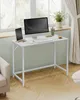A white desk with a computer, tablet, and plant on it, placed near a window with curtains. Produktbild-Vorschau