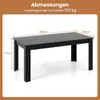 A black rectangular dining table with dimensions indicated by arrows and text. Náhled obrázku produktu