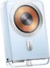 A light blue portable power bank with a prominent circular charging coil on its surface. Produktbild-Vorschau