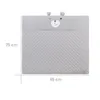 A flat lay image of a grey quilted play mat with a teddy bear face design at the top. Dimensions are indicated with lines and text. Produktbild-Vorschau