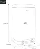 A diagram showing the dimensions of a trash can. Voir les images du produit