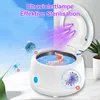 A white ultrasonic cleaner with a denture inside, being sterilized by UV light. Produktbild-Vorschau
