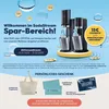 Promotional image for SodaStream with a water carbonator, accessories, and promotional text. Produktbild-Vorschau