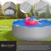 A woman is relaxing in an inflatable pool, with a product image collage in the background. Produktbild-Vorschau