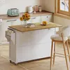 A kitchen island with a drop-leaf countertop is shown in a kitchen setting. Voir les images du produit