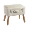 A white, textured ottoman designed to resemble a vintage suitcase, with wooden legs, isolated on a white background. Náhled obrázku produktu