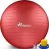 A red exercise ball with a logo and a pump. Produktbild-Vorschau