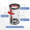 A diagram of a vacuum cleaner dustbin with labels pointing out its features. Produktbild-Vorschau