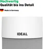 Close-up of the top part of a white air purifier with the brand logo and text indicating quality and origin. Produktbild-Vorschau