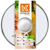 A glass pot lid with a silver handle, displayed with a marketing overlay showing food ingredients and size options. Voir les images du produit