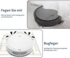 Collage of images showing a robot vacuum cleaner in use and on a blueprint. Produktbild-Vorschau