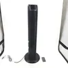 A black tower fan is shown on a white background with a remote control next to it. Voir les images du produit
