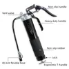 A black and silver grease gun with various parts labeled. Produktbild-Vorschau