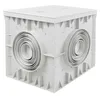 A white plastic inspection chamber with multiple pipe inlets. Produktbild-Vorschau