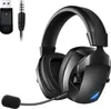 A black gaming headset with a microphone and accessories is shown against a white background. Produktbild-Vorschau