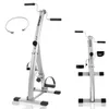 A silver pedal exerciser with black handles and pedals, shown from two different angles against a white background. A silver bracelet with two spherical ends is also visible in the top left corner. Produktbild-Vorschau