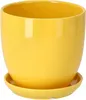 A bright yellow ceramic flower pot with a matching saucer, presented on a plain white background. Anteprima dell’immagine prodotto