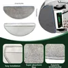 Collage of images showing a robot vacuum cleaner mop pad, its dimensions, and close-ups of its material and installation. Voir les images du produit