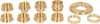A collection of brass router template bushing guides and a flange, arranged on a white background. Produktbild-Vorschau