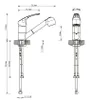 Technical drawing of a kitchen faucet with dimensions and connection details. Produktbild-Vorschau