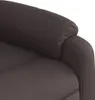 Close-up view of a dark brown fabric armchair, showing the padded headrest and armrest. Voir les images du produit