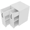 A white rolling storage cabinet with two open drawers and shelves, shown from a top-down angle. Anteprima dell’immagine prodotto