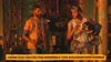 Two men and a dog are walking down a street at night. Produktbild-Vorschau