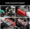 A collage of four close-up images showcasing electronic components on circuit boards, with text overlays indicating their origin and type. Podgląd zdjęcia produktu