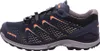A side view of a blue and orange hiking shoe. Voir les images du produit