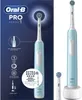 The image shows the packaging of an Oral-B Pro 1 electric toothbrush, along with the toothbrush itself and an extra brush head. Voir les images du produit