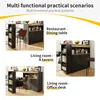 Collage of images showing a multi-functional bar table in different room settings. Voir les images du produit