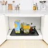 Various bottles and cans of oil and other liquids are stored on a tray inside a cabinet. Náhled obrázku produktu