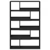 A black bookshelf with multiple compartments against a white background. Náhled obrázku produktu