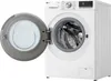 A white LG washing machine with the door open, showing the drum inside. The control panel is visible at the top. Produktbild-Vorschau