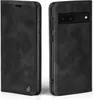 A black flip-style phone case for a Google Pixel 6a is shown from two angles. Produktbild-Vorschau
