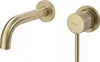 A wall-mounted faucet and its control handle, both in a matte gold finish, are shown against a white background. Podgląd zdjęcia produktu