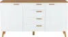 A white sideboard with a wooden top and wooden handles, shown against a white background. Náhled obrázku produktu