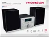 A Thomson Micro Stereo System with speakers, a CD player, and a display screen, presented on a white background with feature icons and text. Voir les images du produit