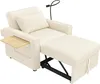 A beige convertible sofa bed with an extended ottoman and a small side table, shown against a white background. Produktbild-Vorschau