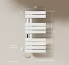 A white electric towel warmer mounted on a light-colored wall, with dimensions and power information overlaid. Náhľad obrázku produktu