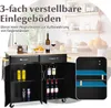 A kitchen cart with items on top and inside, with a diagram showing adjustable shelves. Náhľad obrázku produktu