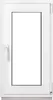 A white PVC window with a clear glass pane and a white handle. Produktbild-Vorschau