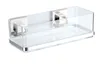 A clear acrylic shelf with chrome accents, mounted on a white background. Produktbild-Vorschau