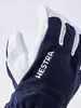 Skihandschuh "Army Leather Heli Ski - 5 finger" von Hestra; in Blau mit grauen Handflächen und weißem Logo. Produktbild-Vorschau