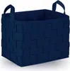 A dark blue woven storage basket with handles, shown from a three-quarter angle. Podgląd zdjęcia produktu