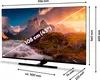 A television screen displaying a landscape image, with measurement lines and text indicating dimensions. Produktbild-Vorschau
